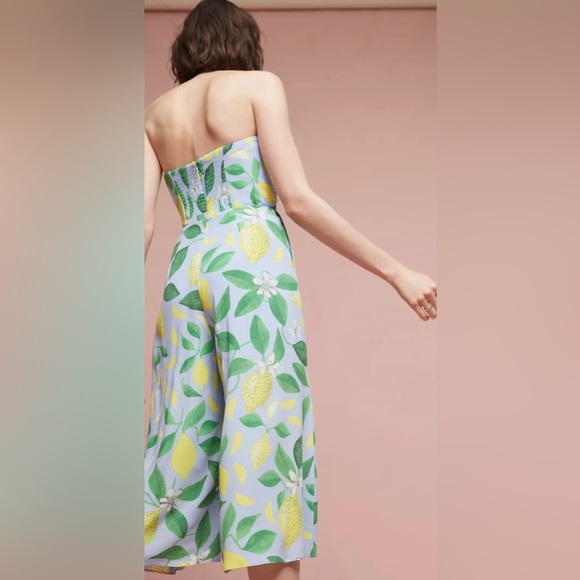 Anthropologie Maeve blue lemon grove strapless tie knot cropped jumpsuit - Picture 3 of 6
